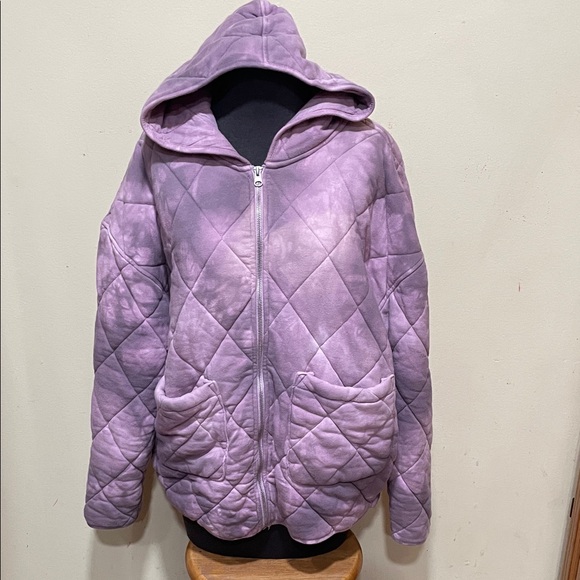 Urban Outfitters Jacket Women Pink Tie Dye Oversized Freja Quilted Zip Hoodie - Picture 2 of 5